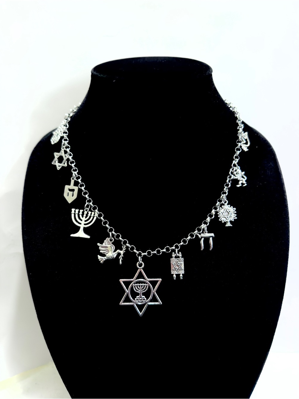 Jewish Charm Necklace Hanukkah Hebrew